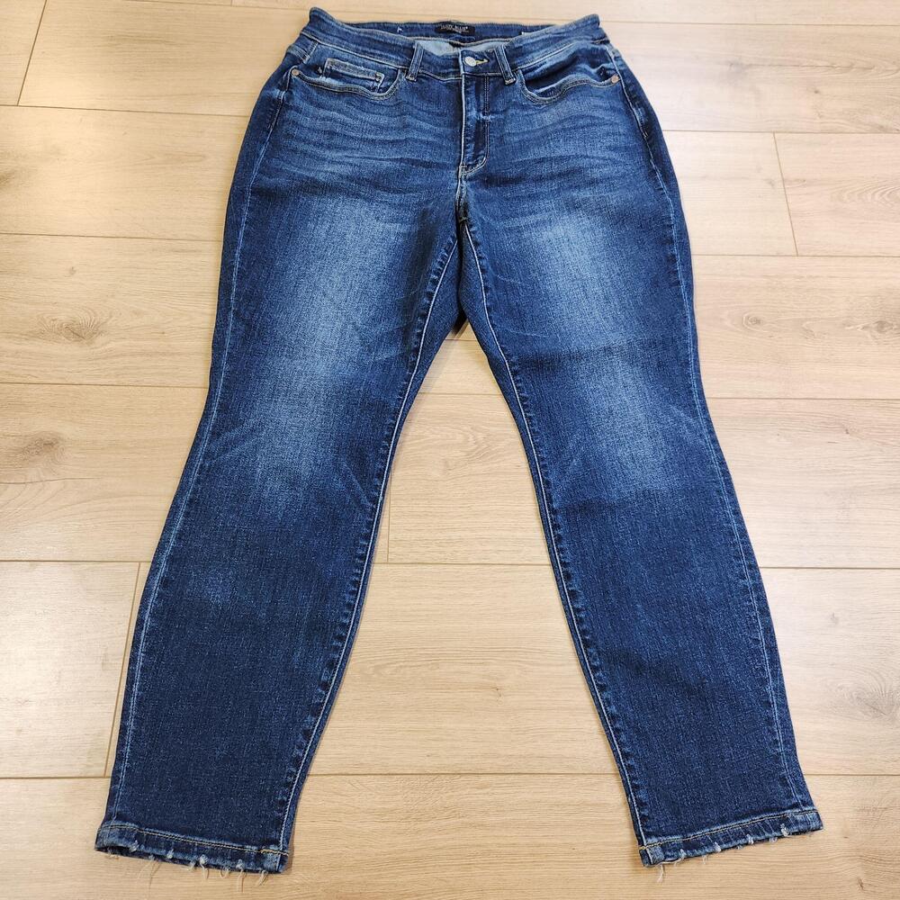 Judy Blue Boyfriend Jeans Womens 14W Dark Wash Blue Mid Rise Distressed Denim